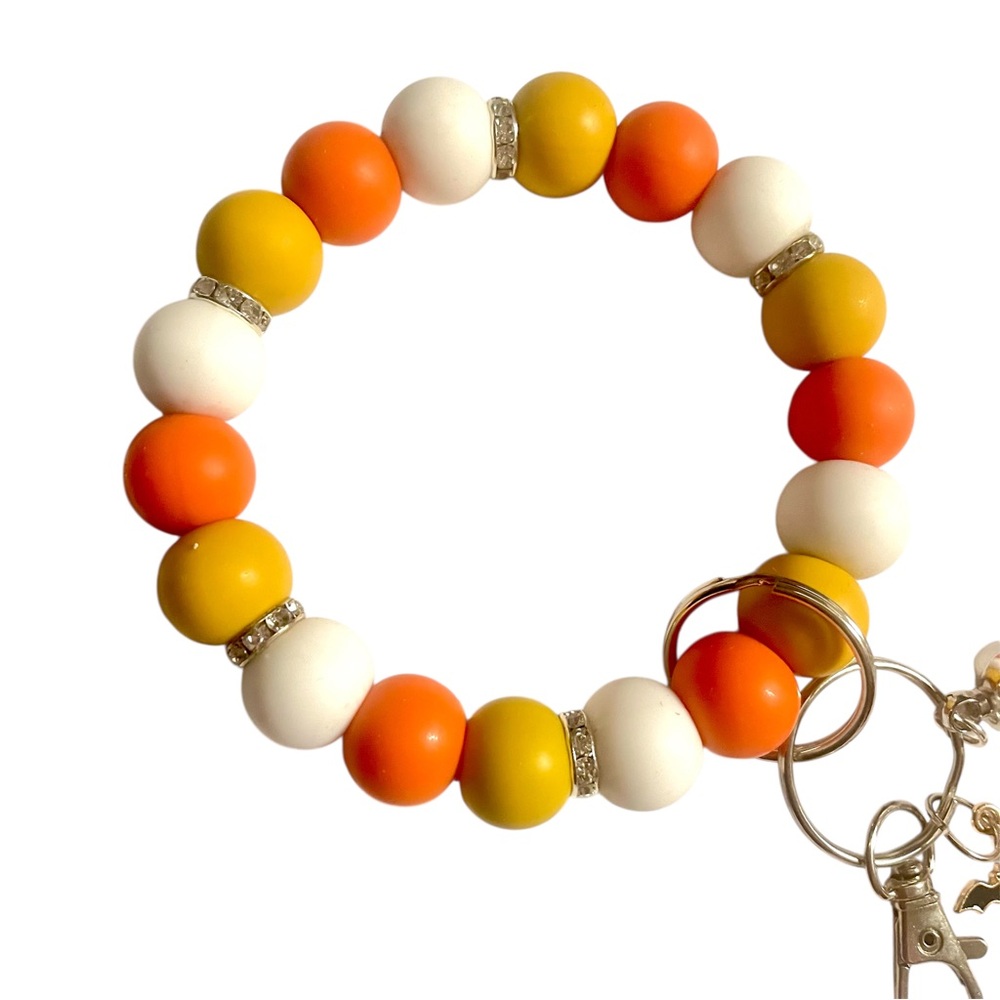 Halloween 🎃 Candy Corn Themed Beaded Keychain Bracelet with Charms